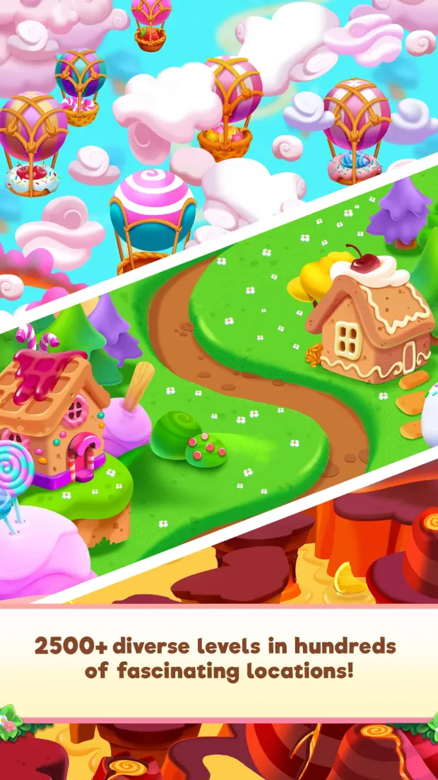 Mapa de níveis de Candy Riddles com casas de bolacha e balões