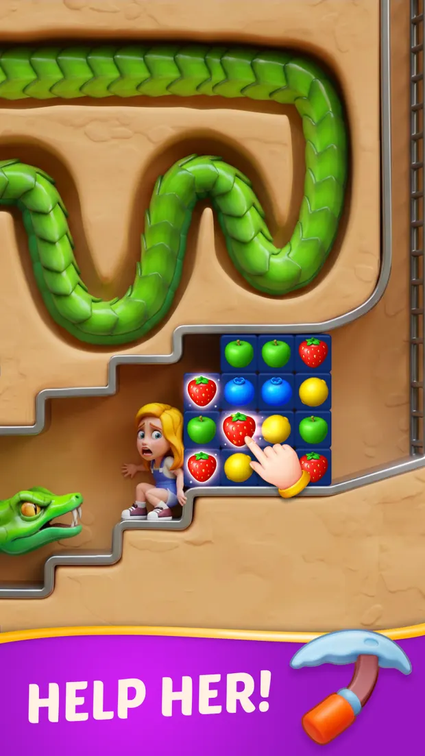Nível de Fruit Diary com peças a cair por um percurso estreito