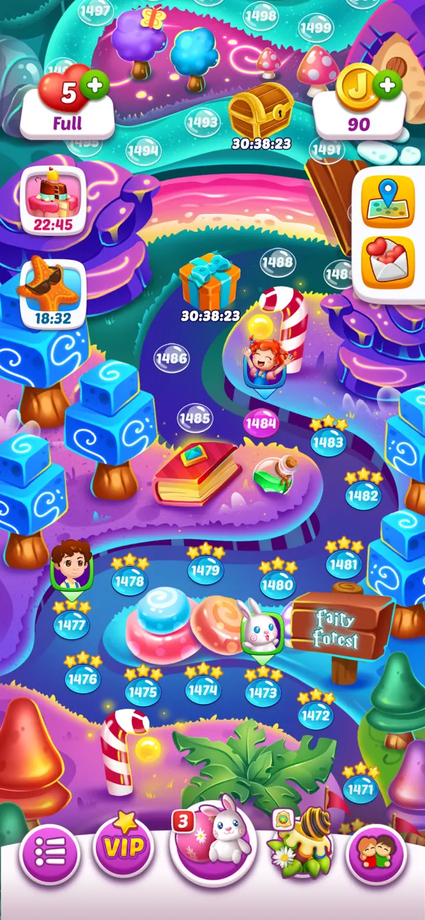 Percurso de níveis de Jelly Juice ao longo de uma estrada de doces