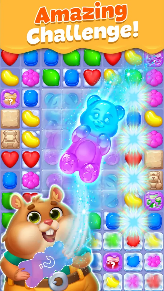 Combinação especial em Pet Candy Puzzle com um animal de companhia ao lado